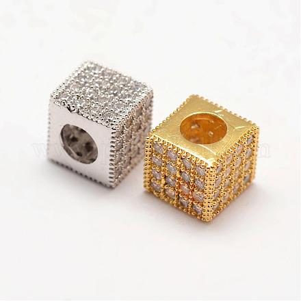 Cube Brass Micro Pave Cubic Zirconia Beads ZIRC-L053-11-1