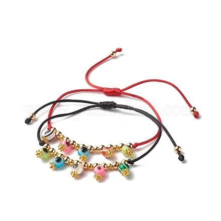 Evil Eye Resin Beads Cord Bracelets Set for Girl Women BJEW-JB06764-1