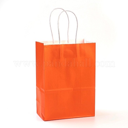 純色クラフト紙袋  ギフトバッグ  ショッピングバッグ  紙ひもハンドル付き  長方形  レッドオレンジ  21x15x8cm AJEW-G020-B-08-1