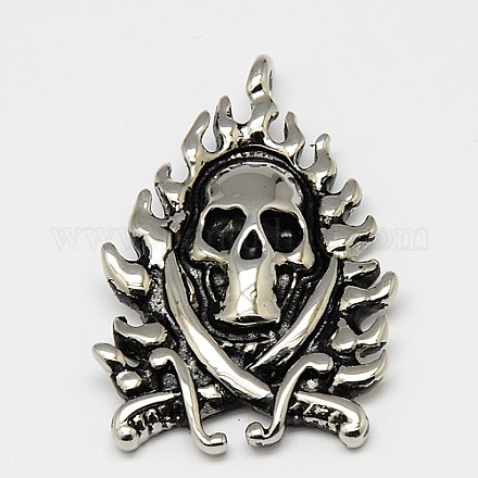 Retro Halloween Skull with Swords 316 Stainless Steel Pendants STAS-F005-005-1
