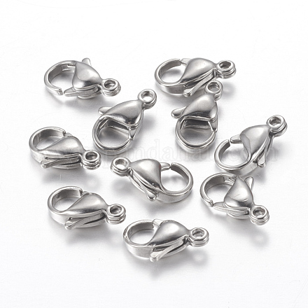 Jewelry Findings Original Color 304 Stainless Steel Lobster Claw Clasps X-STAS-R050-12x7mm-1