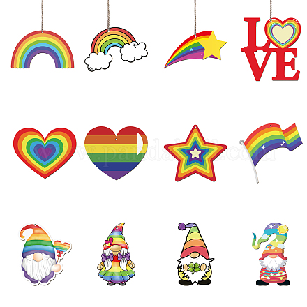 Decoraciones colgantes de madera con tema de arcoíris del orgullo WOOD-WH0037-002-1