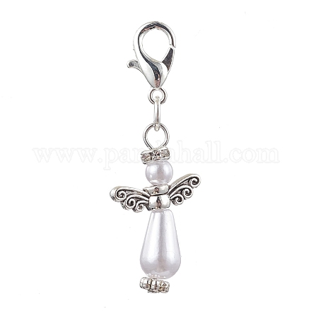 プラスチック模造真珠のペンダントの装飾  合金パーツ  天使  アンティークシルバー  38mm HJEW-JM01695-1