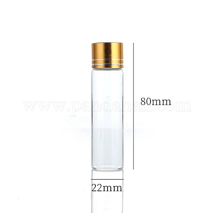透明なガラスびんビーズコンテナ  アルミキャップ付きスクリュートップビーズ保チューブチューブ  コラム  ゴールドカラー  2.2x8cm  容量：20ml（0.68fl.oz） CON-WH0085-77G-02-1
