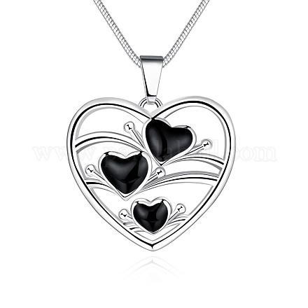 Silver Plated Brass Enamel Heart Pendant Necklaces For Women NJEW-BB01558-1