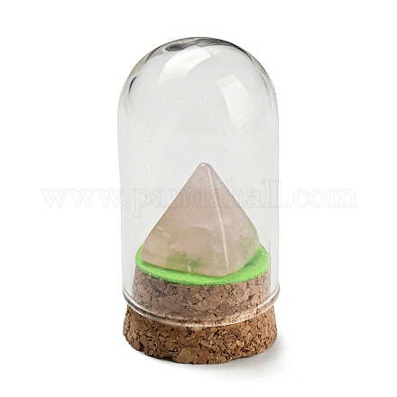 Pyramidendekoration aus natürlichem Rosenquarz mit Glaskuppel-Cloche-Abdeckung DJEW-B009-01D-1