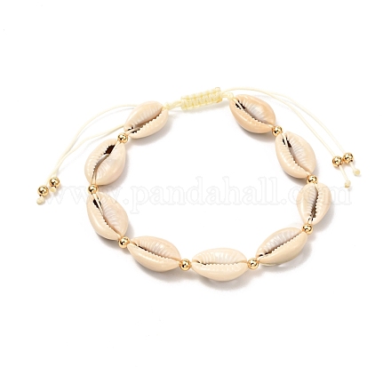 Natürliche geflochtene Perlen-Fußkettchen aus Kaurimuscheln für Mädchen und Frauen AJEW-AN00453-02-1