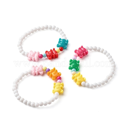 Bear Shape Acrylic Beads Bracelet for Kid BJEW-JB06676-1