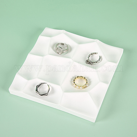 ハニカム樹脂リングオーガナイザートレイ  指輪収納用ジュエリースタンド  ホワイト  14x14x1.85cm ODIS-A012-04-1
