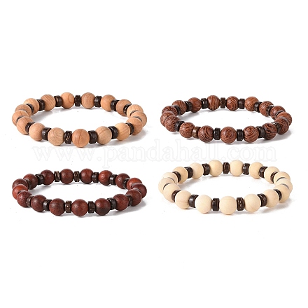 Set di braccialetti di perline di legno BJEW-JB09064-1