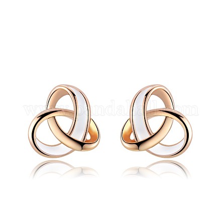 Pendientes de esmalte de tres anillos de aleación ecológica de moda chapados en oro rosa real EJEW-AA00052-RG-1