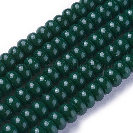 オペークソリッドカラーガラスビーズ連売り  ロンデル  濃い緑  8x3~5mm  穴：1.5mm  約88~90個/連  15.7インチ（40cm） GLAA-A036-H13-1