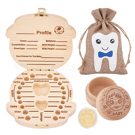 Boîte de rangement en bois pour organisateur de souvenirs de dents de bébé garçon CON-FG0001-08B-1