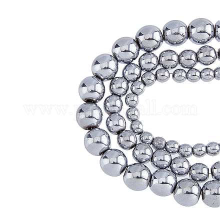 Superfindings 6 fili 3 dimensioni ematite sintetica perline rotonde placca d'argento perline sciolte metalliche distanziatori perline di pietre preziose per gioielli fai da te creazione artigianale foro 1-2mm G-FH0001-97-1