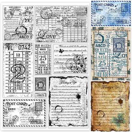 GLOBLELAND Vintage Label Background Clear Stamps Postcard Stamp Silicone Clear Stamp Seals for Cards Making DIY Scrapbooking Photo Journal Album Decoration DIY-WH0371-0013-1