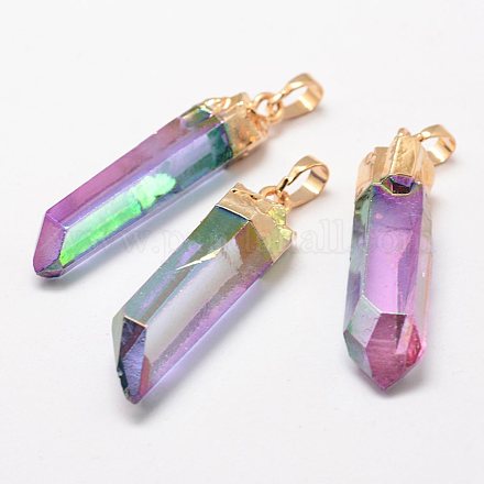 Plaquer des pendentifs pointus en cristal de quartz naturel G-F463-01G-1