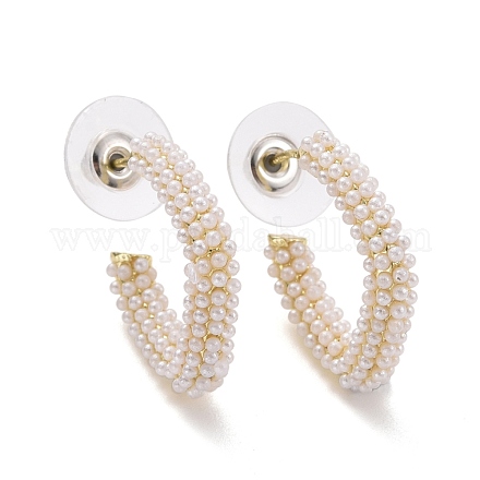 Clous d'oreilles en forme de C torsadés avec perles d'imitation EJEW-C006-02-1