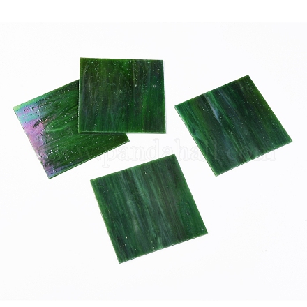 さまざまなガラスシート  大聖堂のガラスモザイクタイル  工芸用  濃い緑  105~110x105~110x2.5mm GLAA-G072-01E-1