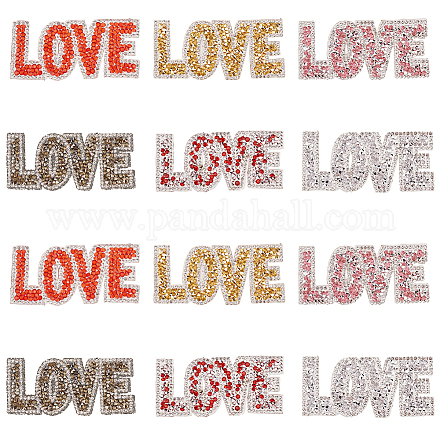 12 個 6 色バレンタインデーのテーマワード愛ホットフィックスラインストーン  マスクと衣装のアクセサリー  ミシンクラフト装飾  ミックスカラー  40x85x2.5mm  2個/カラー PATC-FG0001-69-1