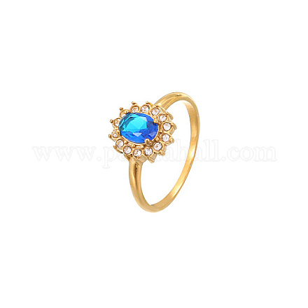 キュービックジルコニアオーバル指輪  ゴールドのステンレス鋼の指輪  ブルー  usサイズ8（18.1mm） RB6743-3-1