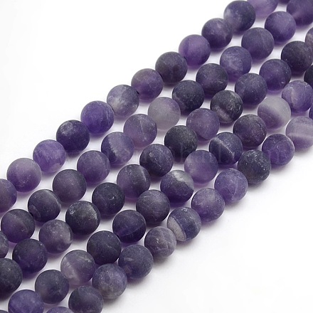 Frosted Natural Amethyst Round Bead Strands G-M064-8mm-13-1