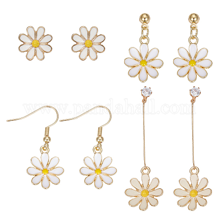 Anattasoul 4 Paar 4 Stile Blumen-Legierungs-Email-Ohrhänger für Damen EJEW-AN0004-52-1