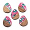 Resin and Walnut Pendants, Teardrop, Deep Pink, 35.5x26x3mm, Hole: 2mm