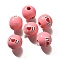 Valentine's Day Element Printed Wood Beads, Round, Pink, 16mm, Hole: 4mm