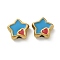 Ion Plating(IP) 304 Stainless Steel Beads, with Enamel, Real 18K Gold Plated, Star with Heart, Dodger Blue, 14x16x6.5mm, Hole: 3mm