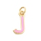 Rack Plating Brass Pendants, with Enamel and Jump Ring, Cadmium Free & Lead Free, Long-Lasting Plated, Real 18K Gold Plated, Letter, Letter J, 11.5x5.5x1mm, Hole: 2.5mm