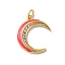 Moon Rack Plating Brass Micro Pave Cubic Zirconia Enamel Pendants, with Jump Rings, Cadmium Free & Lead Free, Long-Lasting Plated, Real 18K Gold Plated, Crimson, 20.5x17.5x2mm, Hole: 3.5mm