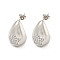 Brass with Cubic Zirconia Stud Earrings, Teardrop, Platinum, 21.5x14mm