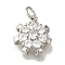 Rack Plating Brass Micro Pave Clear Cubic Zirconia Pendant, with Jump Rings, Lead Free & Cadmium Free, Long-Lasting Plated, Flower, Platinum, 15x13x5mm