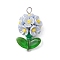 Glass Seed Beaded Flower Pendants, with Resin & Brass Finding, Light Steel Blue, 25x14x13mm, Hole: 3x2.5mm