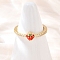Brass Micro Pave Cubic Zirconia Adjustable Cuff Rings, Strawberry, with Enamel, Rack Plating, Long-Lasting Plated, Cadmium Free & Lead Free, Real 18K Gold Plated, Inner Diameter: Adjustable, strawberry: 5.5x5mm