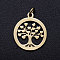 304 Stainless Steel Pendants, with Unsoldered Jump Rings, Laser Cut, Flat Round with Tree of Life, Golden, 19x16x1mm, Jump Ring: 5x1mm, 3mm inner diameter.