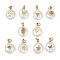 Natural Keshi Pearl Pendants, Teardrop Charms with 316 Stainless Steel Slices, Ion Plating(IP), Real 18K Gold Plated, Floral White, Mixed Shapes, 15~18x10~12x6~7mm, Hole: 2.8mm