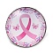 Breast Cancer Awareness Ribbon Glass Brooches, Alloy Edge for Backpack Clothes, Flat Round, Pink, 27mm