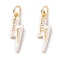 Brass Micro Pave Clear Cubic Zirconia Pendants, with Enamel & Jump Ring, Long-Lasting Plated, Lightning Bolt, Real 18K Gold Plated, White, 19x5.5x2mm, Hole: 3.6mm