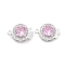 Flat Round Brass Micro Pave Cubic Zirconia Box Clasps, with Glass, 2-Strand, 2-Hole, Real 18K Gold Plated, Pearl Pink, 12x17x6.5mm, Hole: 1mm and 1.4mm