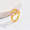 Heart & Flower Brass Pearl Pink Enamel Adjustable Finger Rings, Golden, Letter G, 14mm, Inner Diameter: 17mm
