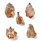Electroplated Raw Natural Quartz Crystal Pendants, Nuggets Charms with Iron Findings, Platinum, Sandy Brown, 31~42x18~35x8~33mm, Hole: 6.5x4.5mm