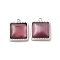 304 Stainless Steel Charms, with Cat Eye, Saqure Charms, Real 14K Gold Plated, Purple, 14.5x12x5.3mm, Hole: 1.4mm