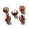 Handmade Lampwork Beads, Round with Dragonfly & Flower, Pink, 15~15.5x13.5~14mm, Hole: 2.8mm