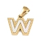 Natural White Shell Alphabet Charms, Ion Plating(IP) Real 18K Gold Plated 304 Stainless Steel Charms, Letter W, 12.5x15x1.5mm, Hole: 5x3mm