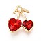 Alloy Rhinestone Pendants, Cherry, Golden, Siam, 19x16x5.5~6mm, Hole: 1.8mm