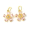 Brass Micro Pave Cubic Zirconia Pendants, Flower Charms, Rack Plating, Lasting Plated, Cadmium Free & Lead Free, with Jump Ring, Lavender Blush, 14.5x12.5x4.5mm, Hole: 4.5mm