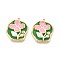 Ion Plating(IP) 304 Stainless Steel Rhinestone Pendants, with Enamel, Flower, Real 18K Gold Plated, Sea Green, 24x20.5x2.5mm, Hole: 1.5~1.6mm