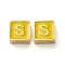 304 Stainless Steel Enamel Beads, Real 14K Gold Plated, Square with Letter, Letter S, 8x8x4mm, Hole: 2mm