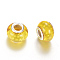 Resin European Beads, Large Hole Beads, with Silver Color Plated Brass Cores, Rondelle, Light Khaki, 14x9~9.5mm, Hole: 5mm